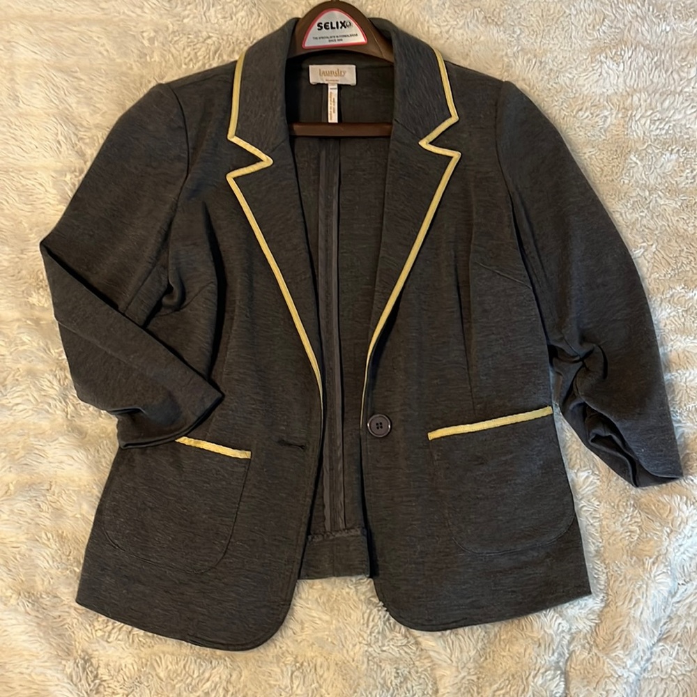 Knit Gray Blazer with Yellow Trim